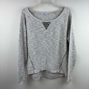 Lucky Brand Light Gray Heathered Knit Sweatshirt with Stud Triangle Accent